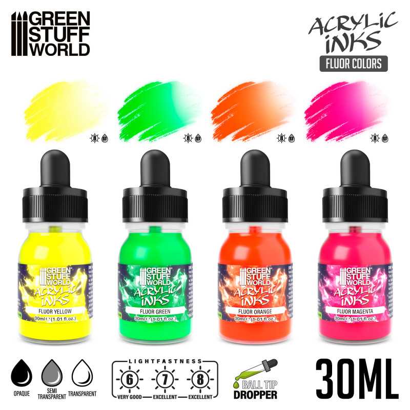 Green Stuff World Acrylic Inks Set Fluor