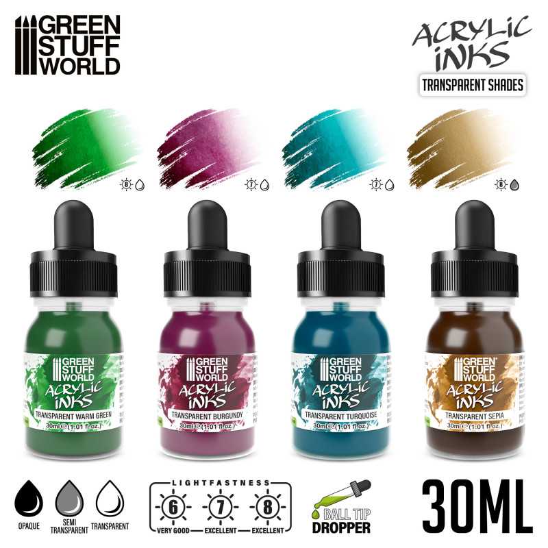 Green Stuff World Acrylic Inks Set Transparent Shades