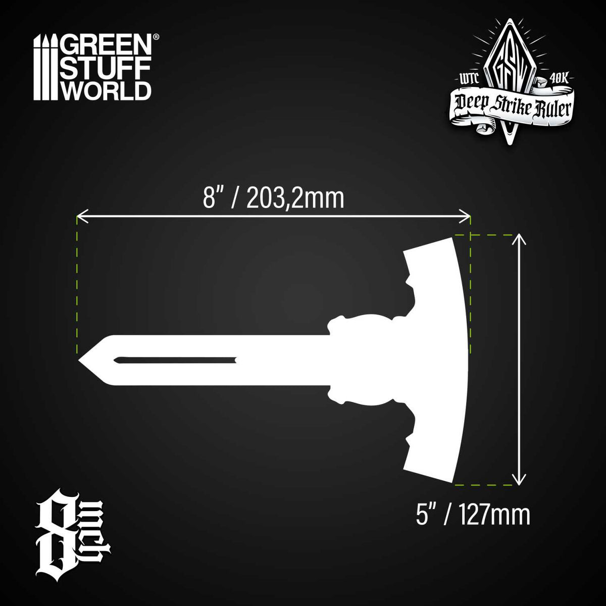 Green Stuff World Deep Strike Ruler 8 Inches Fluor Orange