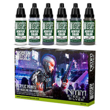 Load image into Gallery viewer, Green Stuff World Paint Set NMM Steel And Silver