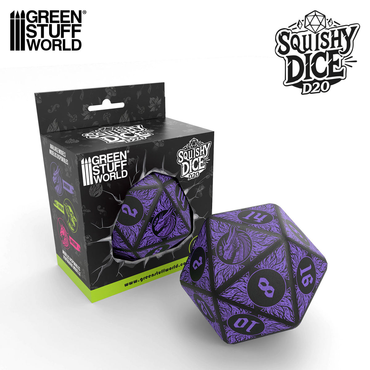 Green Stuff World Squishy D20 Dice - DRAGON