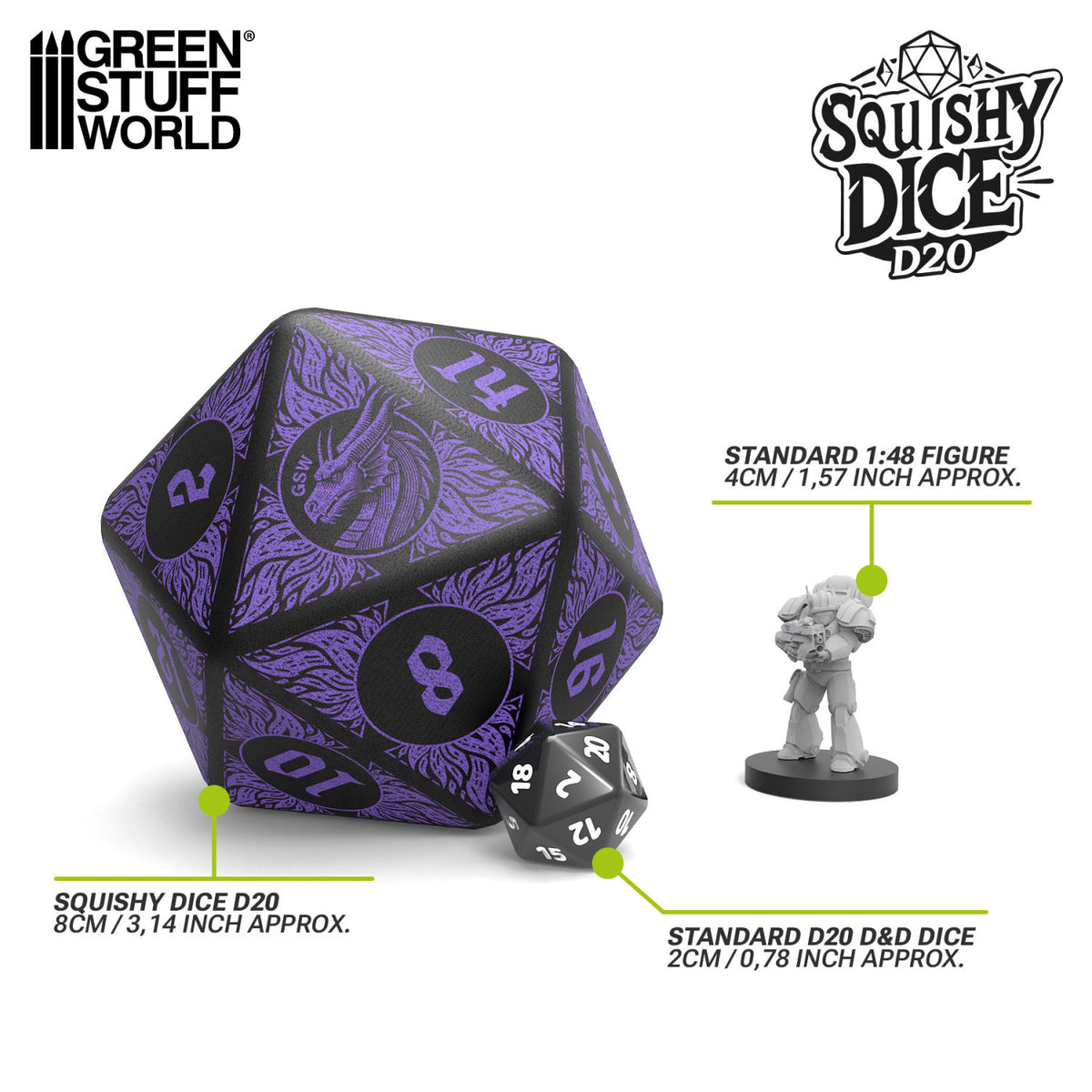 Green Stuff World Squishy D20 Dice - DRAGON