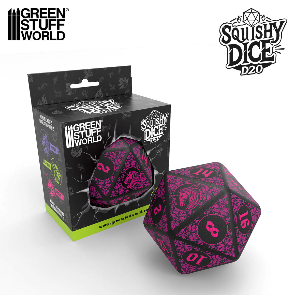 Green Stuff World Squishy D20 Dice - UNICORN