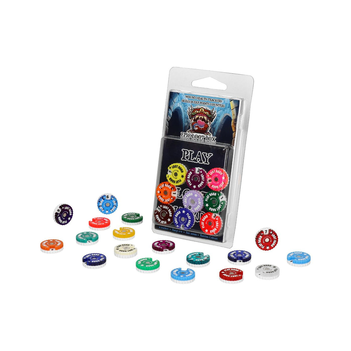 Epic Loot Box Trackers: 20mm Range 0-9 - Random Colours (9 pack)