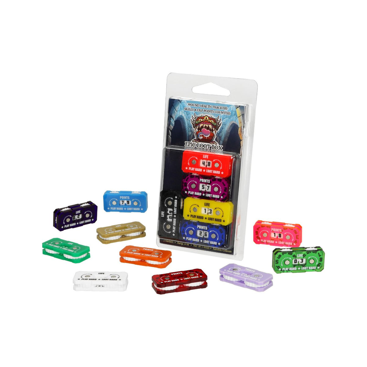 Epic Loot Box Trackers: 20x41mm Range 0-99 - Random Colours (5 pack)
