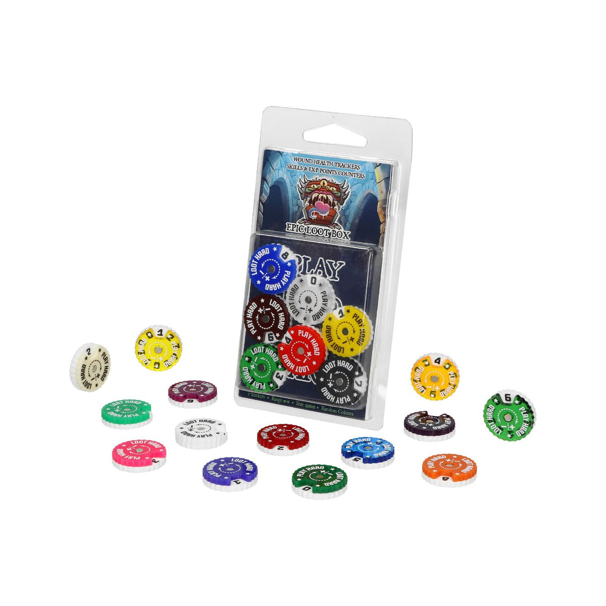 Epic Loot Box Trackers: 25mm Range 0-9 - Random Colours (7 pack)