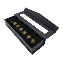 Load image into Gallery viewer, D&D Heavy Metal Feywild Copper and Green RPG Dice Set