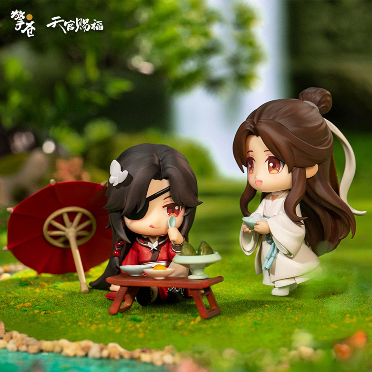 Official TGCF Figure, Tian Guan Ci Fu Figure, Xie Lian, Hua Cheng tea set and acrylic background
