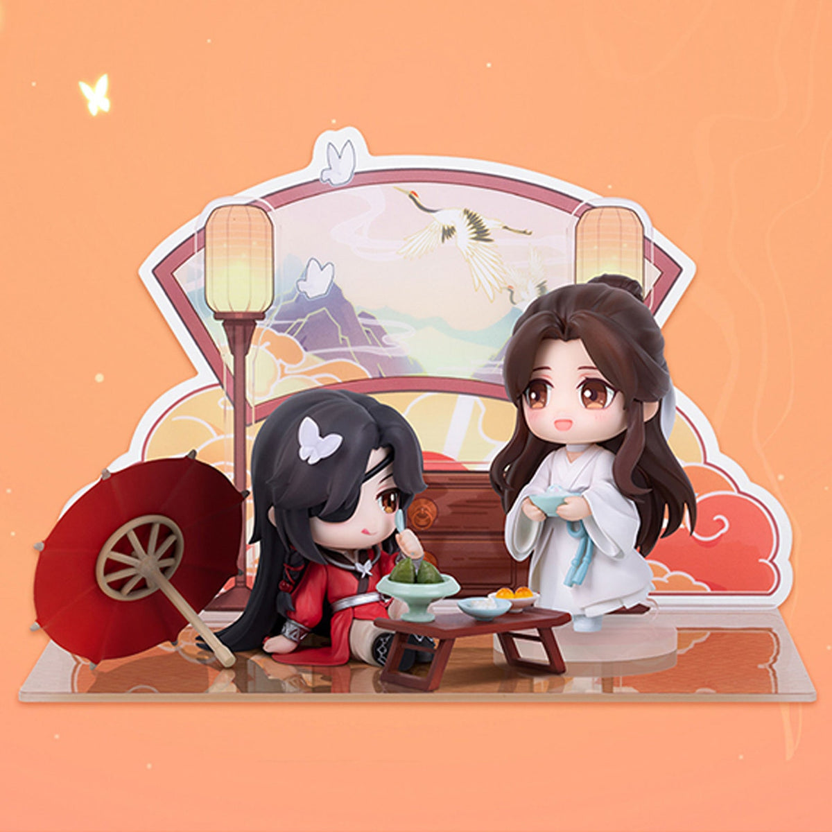 Official TGCF Figure, Tian Guan Ci Fu Figure, Xie Lian, Hua Cheng tea set and acrylic background