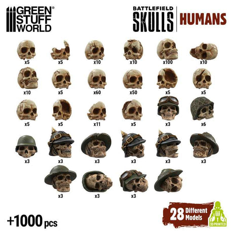 Green Stuff World 1000x Battlefield Resin Skulls 1:48-1:35