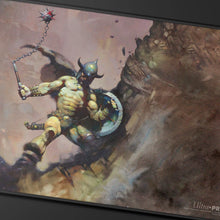 Load image into Gallery viewer, Ultra Pro Artist Spotlight Frank Frazetta Black Stitched Playmat: Warrior with Ball and Chain