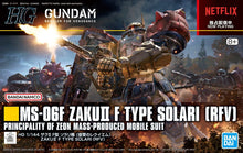 Load image into Gallery viewer, HG Zaku II (F Type) Solari&#39;s Machine Requiem for Vengeance 1/144 Model Kit