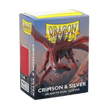 Load image into Gallery viewer, Dragon Shield Matte Dual Sleeves Standard Size - Crimson &amp; Silver (100)