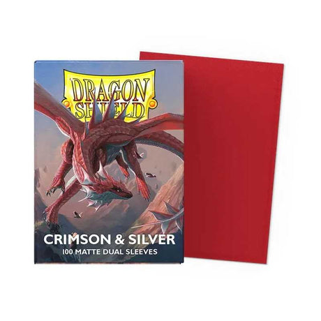 Dragon Shield Matte Dual Sleeves Standard Size - Crimson & Silver (100)