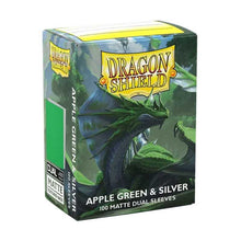 Load image into Gallery viewer, Dragon Shield Matte Dual Sleeves Standard Size - Apple Green &amp; Silver (100)