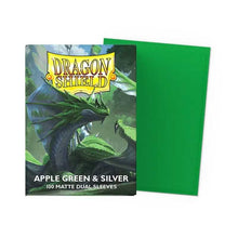 Load image into Gallery viewer, Dragon Shield Matte Dual Sleeves Standard Size - Apple Green &amp; Silver (100)