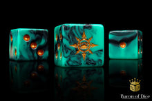 Load image into Gallery viewer, Baron Of Dice Eye Of Chaos Aquamarine Square Corner 16mm Dice X25