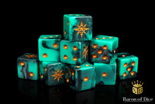 Load image into Gallery viewer, Baron Of Dice Eye Of Chaos Aquamarine Square Corner 16mm Dice X25