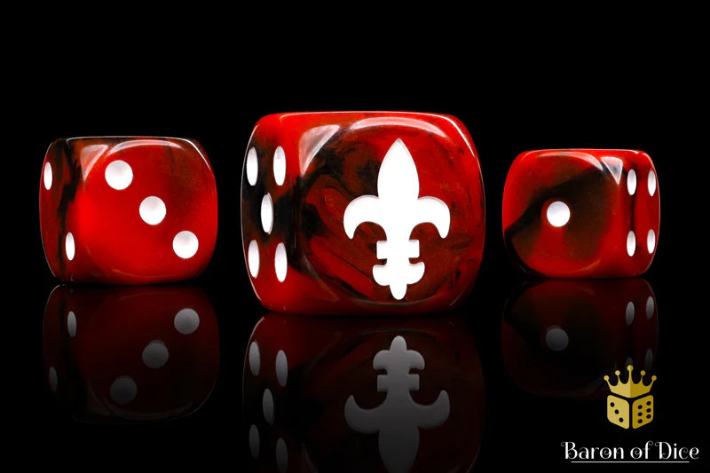 Baron Of Dice Fleur De Lis Red Square Corner 16mm Dice X25