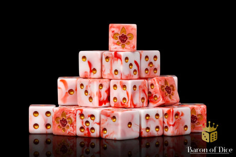 Baron Of Dice Fleur De Lis Bloody Rose Square Corner 16mm Dice X25