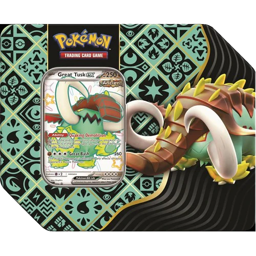 Pokemon TCG Scarlet & Violet Paldean Fates 5-Booster Tin Great Tusk/Iron Treads/Charizard