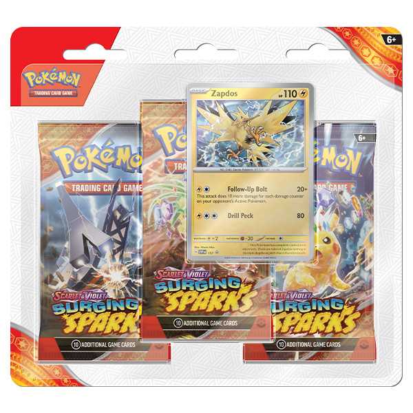 Pokemon TCG Scarlet & Violet 8 Surging Sparks 3-Pack Blister Zapdos