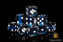 Load image into Gallery viewer, Baron Of Dice Black Ice Wolf Dice Square Corner 16mm Dice