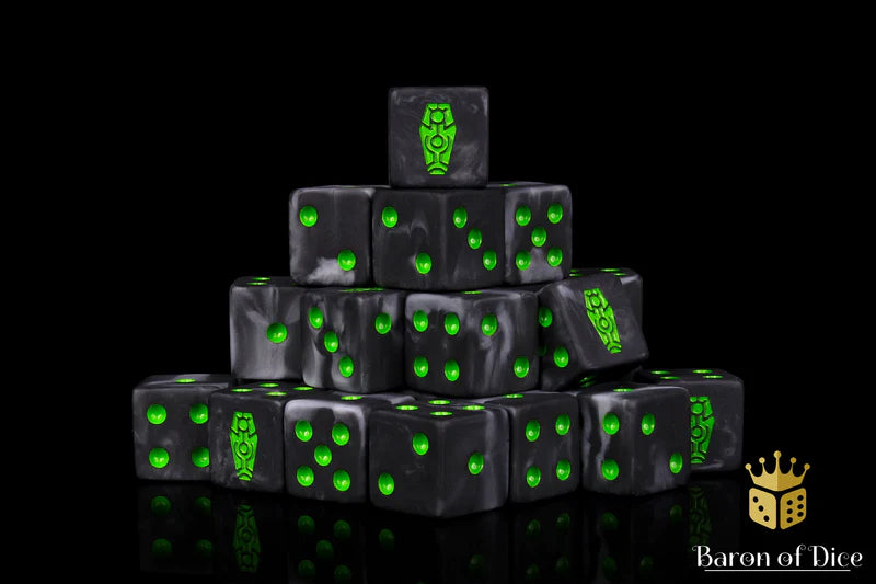 Baron Of Dice Day Of The Dead Green Coffin Square Corner 16mm Dice X25