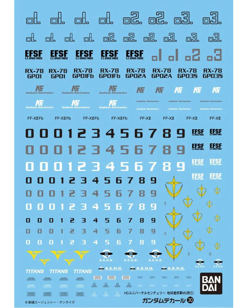 Gundam Decal 30 HGUC Earth Federation Forces MS 1