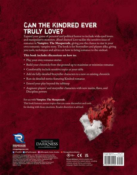 Vampire The Masquerade 5th Edition RPG Blood-Stained Love Sourcebook