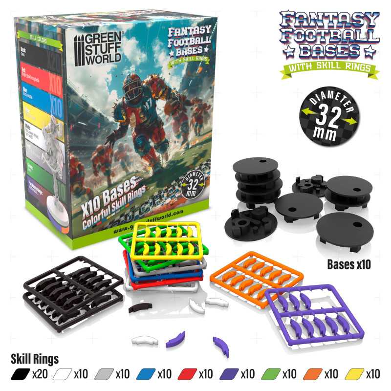 Green Stuff World Compatible Blood Bowl Bases 32mm With Skill Rings