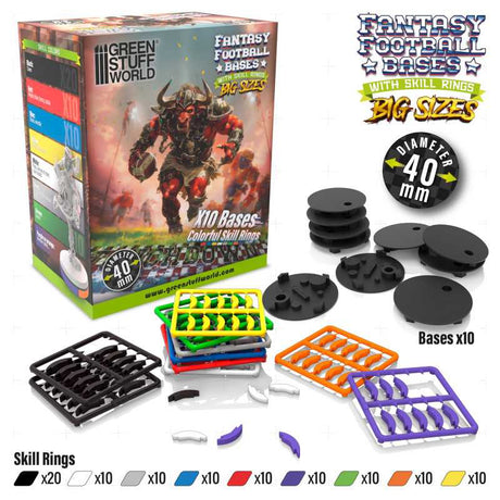 Green Stuff World Compatible Blood Bowl Bases 40mm With Skill Rings