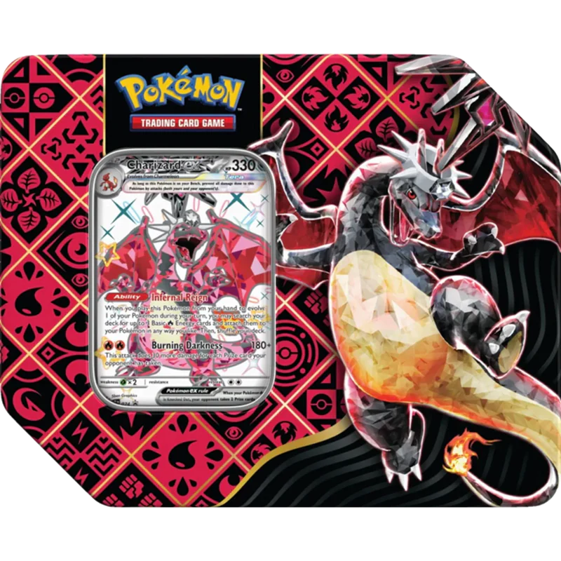 Pokemon TCG Scarlet & Violet Paldean Fates 5-Booster Tin Great Tusk/Iron Treads/Charizard