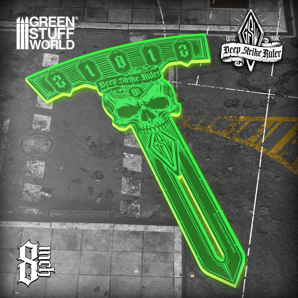 Green Stuff World Deep Strike Ruler 8 Inches Fluor Green