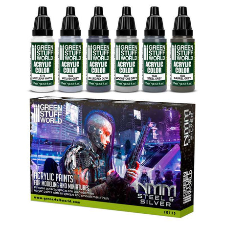 Green Stuff World Paint Set NMM Steel And Silver
