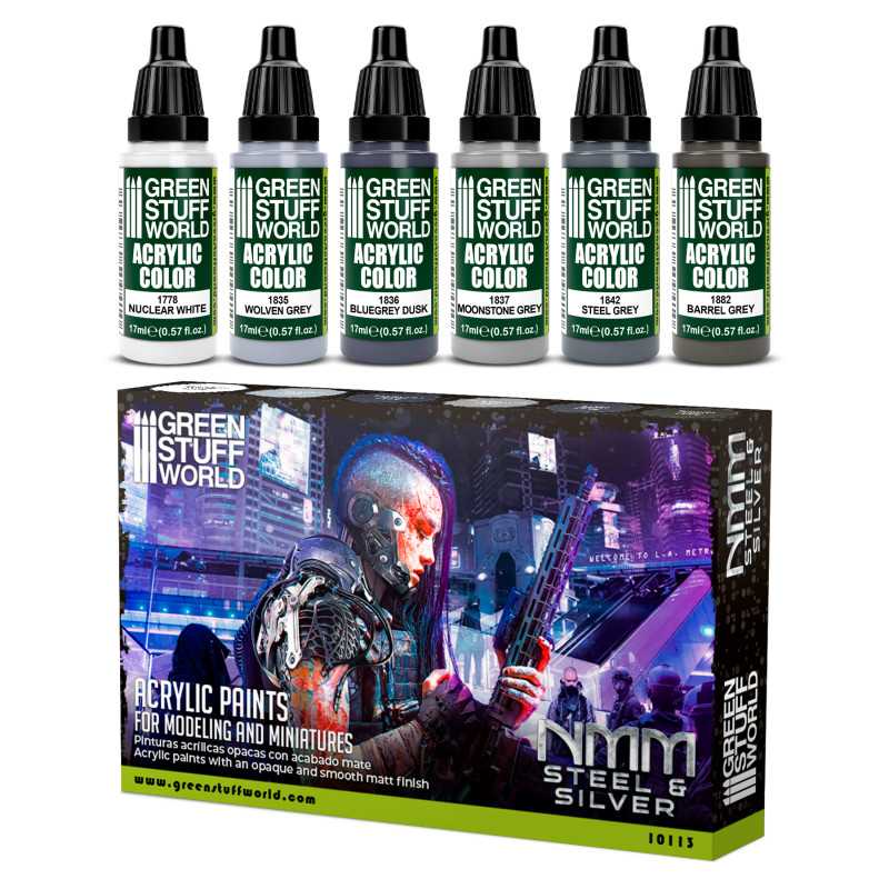 Green Stuff World Paint Set NMM Steel And Silver