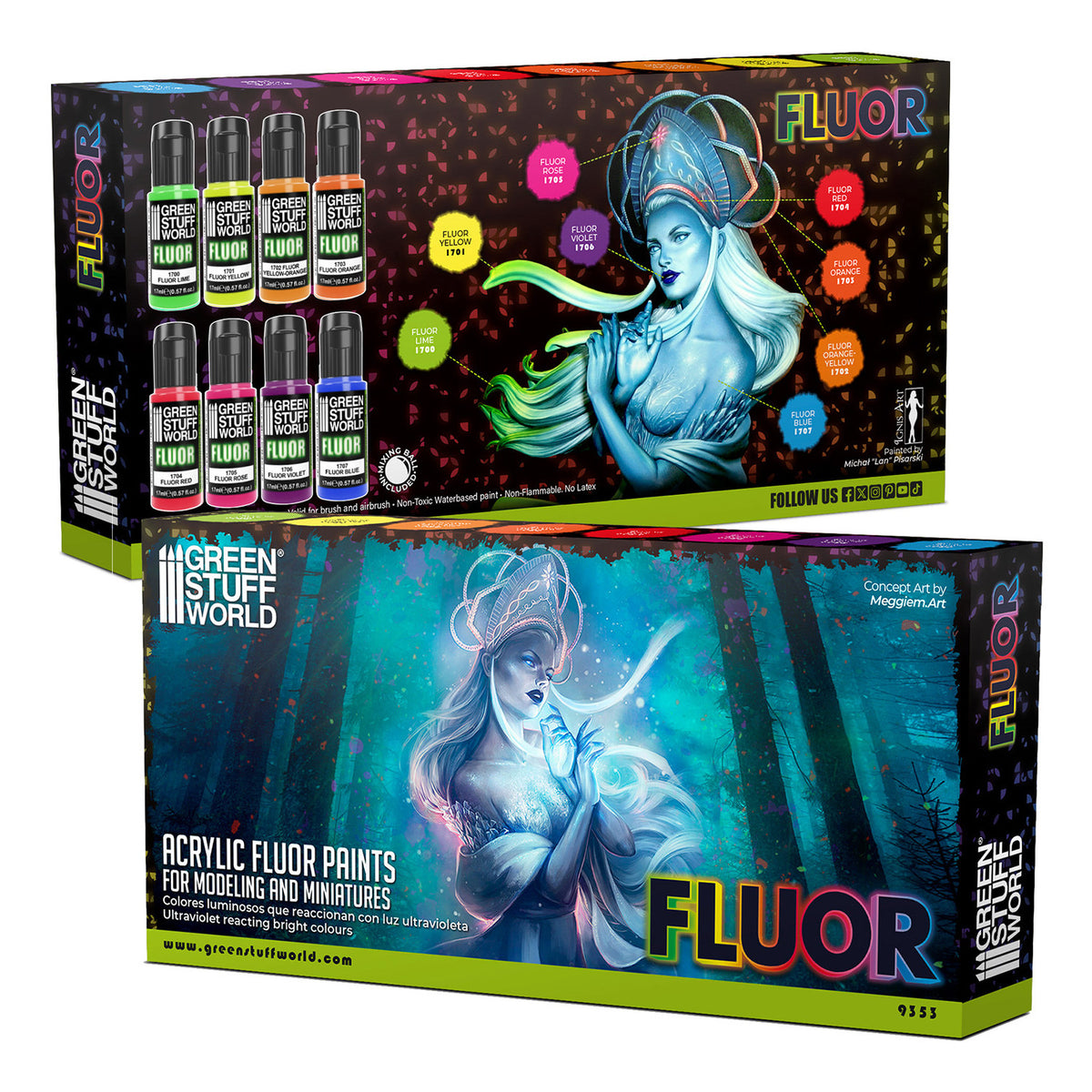 Green Stuff World Fluor Paints Set x8