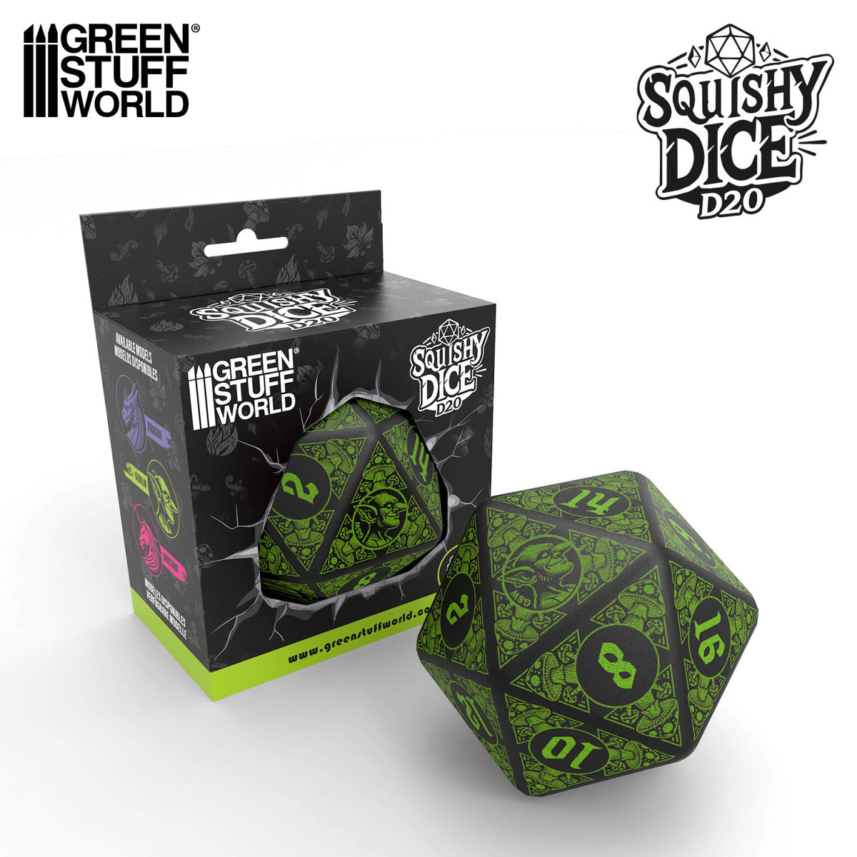 Green Stuff World Squishy D20 Dice - GOBLIN