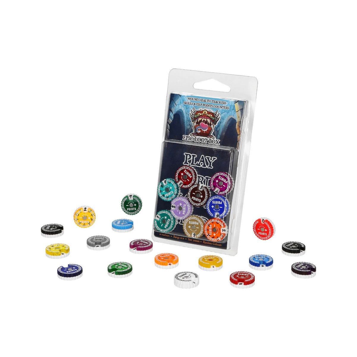 Epic Loot Box Trackers: 20mm Range 0-9 - Random Colours Runic (9 pack)