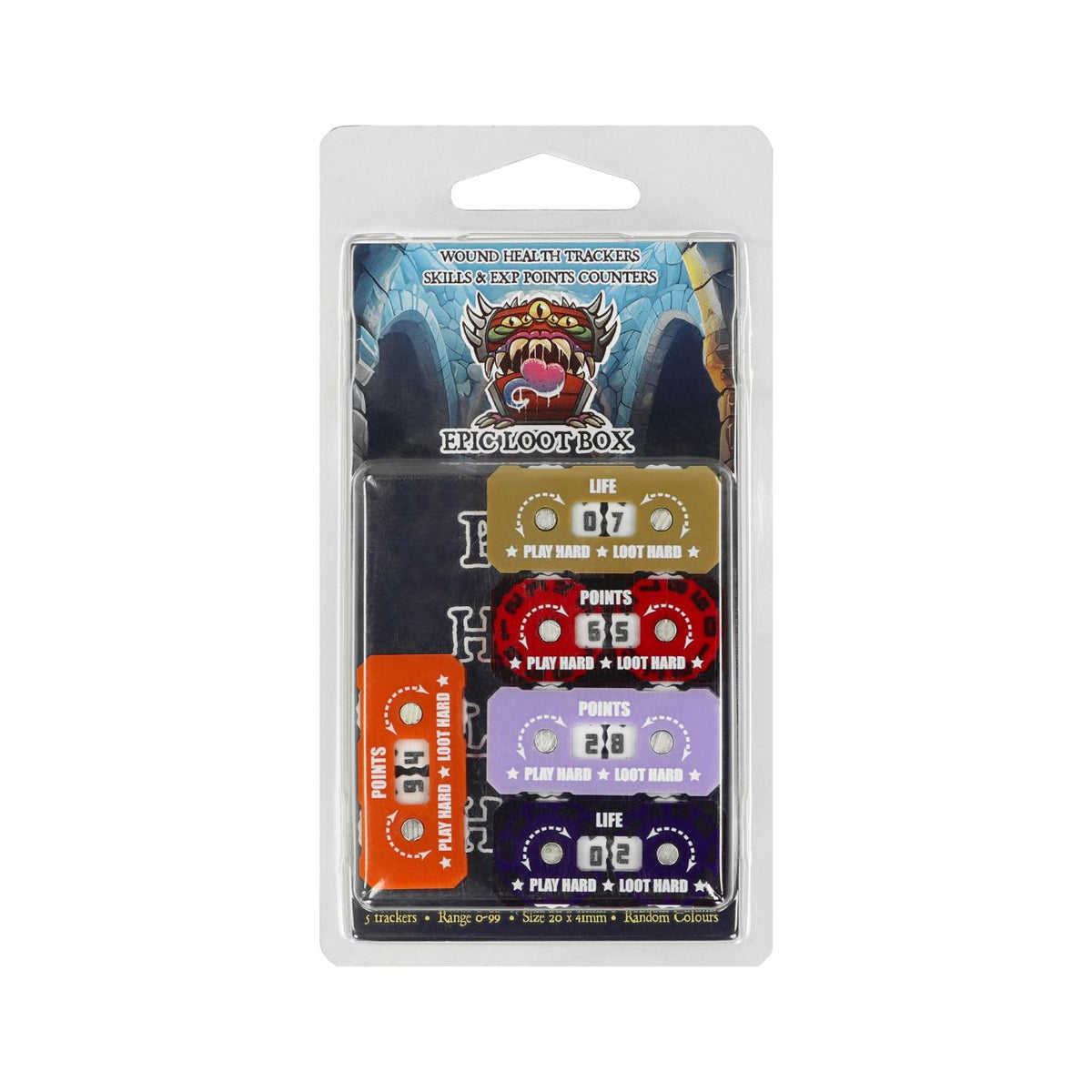 Epic Loot Box Trackers: 20x41mm Range 0-99 - Random Colours (5 pack)