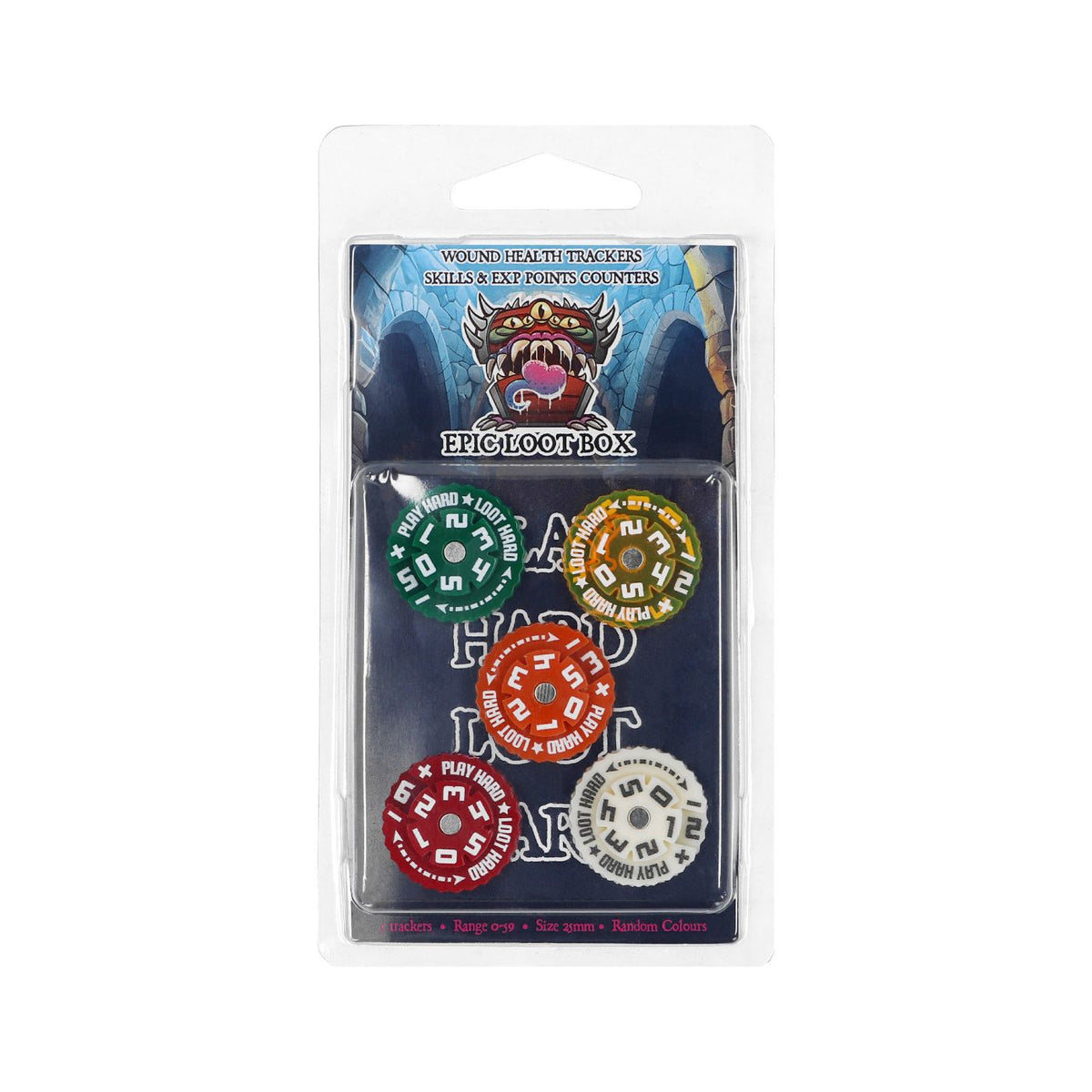 Epic Loot Box Trackers: 25mm Range 0-59 - Random Colours (5 pack)