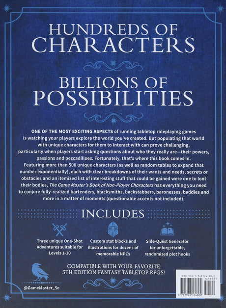 The Game Master's Book of Non Player Characters for 5th Edition RPG Adventures
