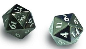 Heavy Metal D20 2-Dice Set Gun Metal with White Numbers