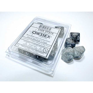 Chessex-Würfel Borealis, polyedrisches Leuchtmittel, Zehn, W10, Set: heller Rauch / Silber