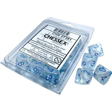 Chessex Dice Borealis Polyhedral Luminary Ten D10 Set: Icicle Light Blue