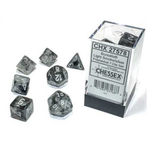 Chessex Dice Borealis Polyhedral Luminary 7 Dice Set: Light Smoke/Silver