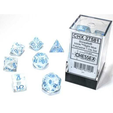 Chessex Dice Borealis Polyhedral Luminary 7 Dice Set: Icicle Light Blue