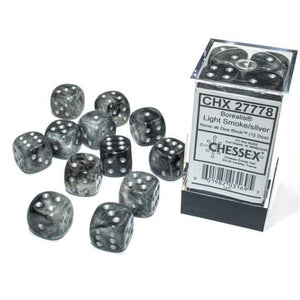 Chessex-Würfel Borealis 16 mm Luminary D6 Würfelblock: heller Rauch / Silber