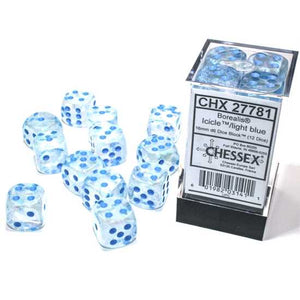 Chessex Dice Borealis 16mm Luminary D6 Dice Block: Icicle / Light Blue