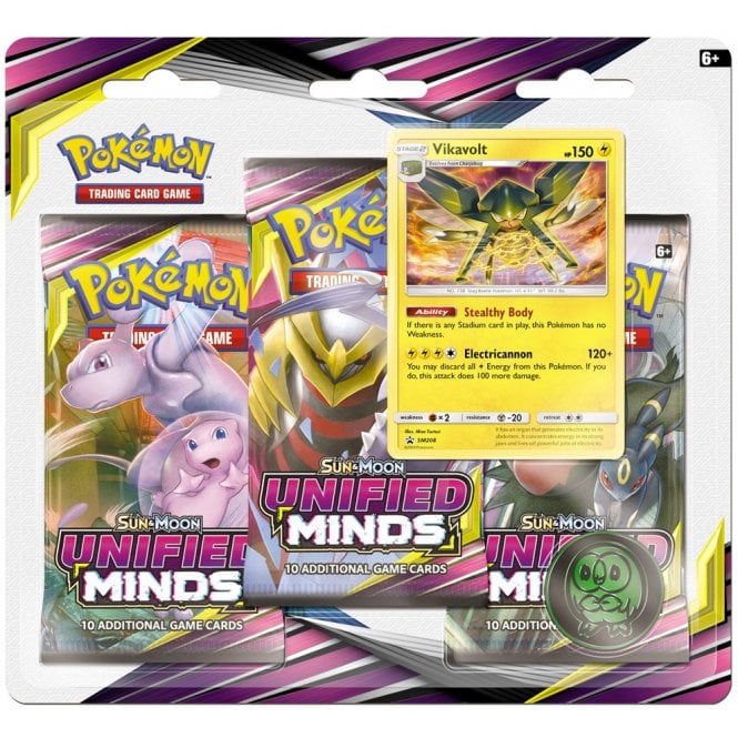 Pokemon TCG Sun & Moon Unified Minds 3 Pack Blister Vikavolt